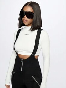 SUMWON WOMEN 冬季滑雪雪地连体衣滑雪板喇叭腿工作服带前拉链吊带款式连体服雪地服寒冷天气装备 - 黑色 - 查看 4