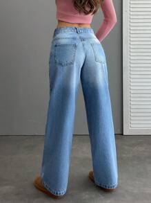 EURMUSE WOMEN STRAIGHT LOW WAIST JEANS - Light Wash - View 2