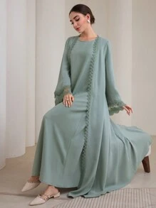 Graceveil 2pcs Women Traditional Long Dress & Abaya Coat Set Modest Fall Cloth For Women