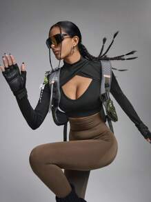 Innovista Tricou cu decupat de culoare uni sexy, ținute de top asortate, Zilnic pentru antrenament, Tricou de bază, Topuri pentru antrenament, Y3k, Top pentru gimnastică, Tricou lung / Tricou decupat, Trening, Topuri pentru ieșiri, Top sexy cu mânecă lungă