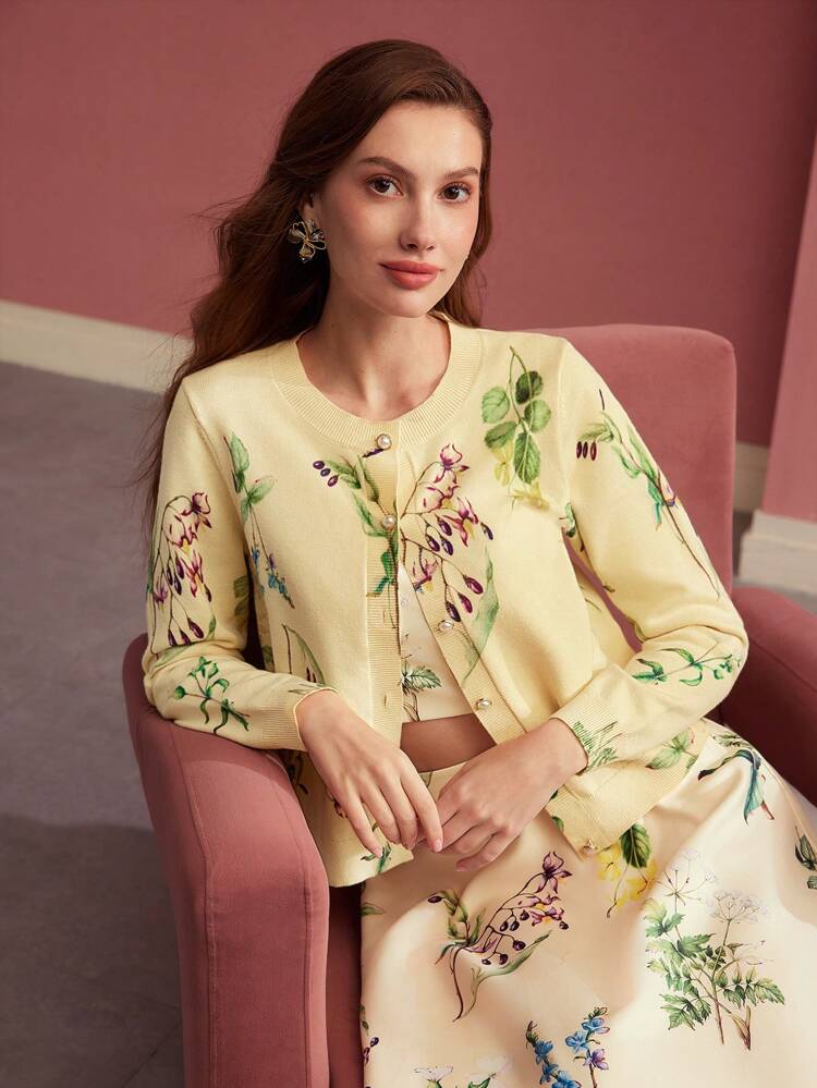 FLORAL PATTERN BUTTON UP CARDIGAN, PRINT CARDIGAN,SPRING/SUMMER