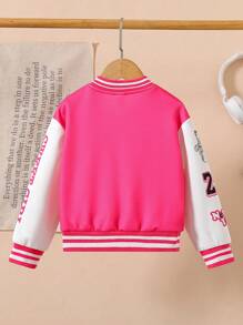 Girls' Cartoon Print Baseball Jacket, Simple Yet Stylish Design Fits Children Perfectly, Allowing Free Movement And Vibrant Liveliness, A Must-Have Versatile Piece In Their Wardrobe - Multicolor - View 2
