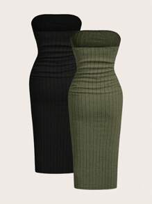 SHEIN EZwear 2 Pieces Set Textured Tube Dress,Summer Dresses For Women