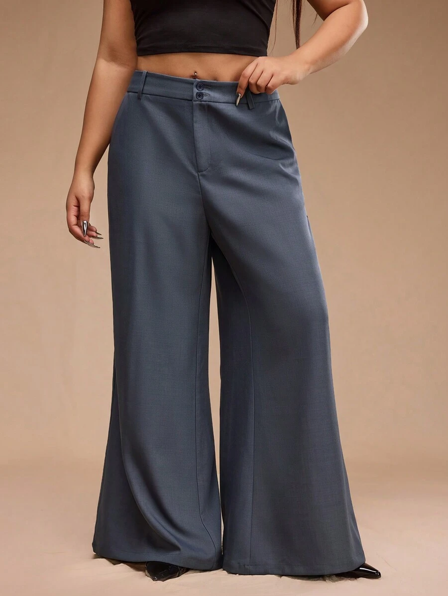 Forever 21 Plus Size Women Loose Fit Flared Casual Formal Pants, Spring New Arrival - Grey - View 1