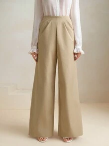 Anewsta Pantalones anchos de unicolor elegantes y de moda para commuter, para mujeres