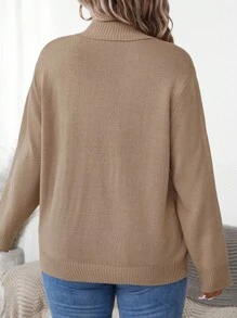 SHEIN Plus Size Casual Solid Color Shawl Collar Sweater, Autumn And Spring, For Winter