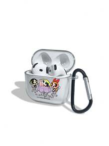 THE POWERPUFF GIRLS X SHEIN 卡通花朵、气泡、金凤花图案透明蓝牙耳机盒带挂钩
