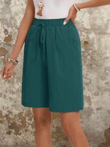 EMERY ROSE Quần short nữ mùa hè co giãn màu trơn có túi chéo, quần short cotton thoải mái - Màu xanh Cadet - Xem 5