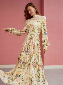 MOTF PREMIUM FLORAL PRINT GATHERED FRILL TRIM DRESS,VALENTINE'S DAY OUTFIT,SPRING/SUMMER - Yellow - View 6