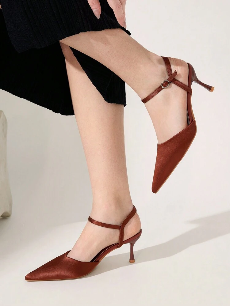 CUCCOO CHICEST Women's Solid Color Pointed Toe Stiletto Mid-Heel Pumps, Elegant For Office, Party & Evening Dresses Wear, In Brown & Chocolate Colors Valentine's Day