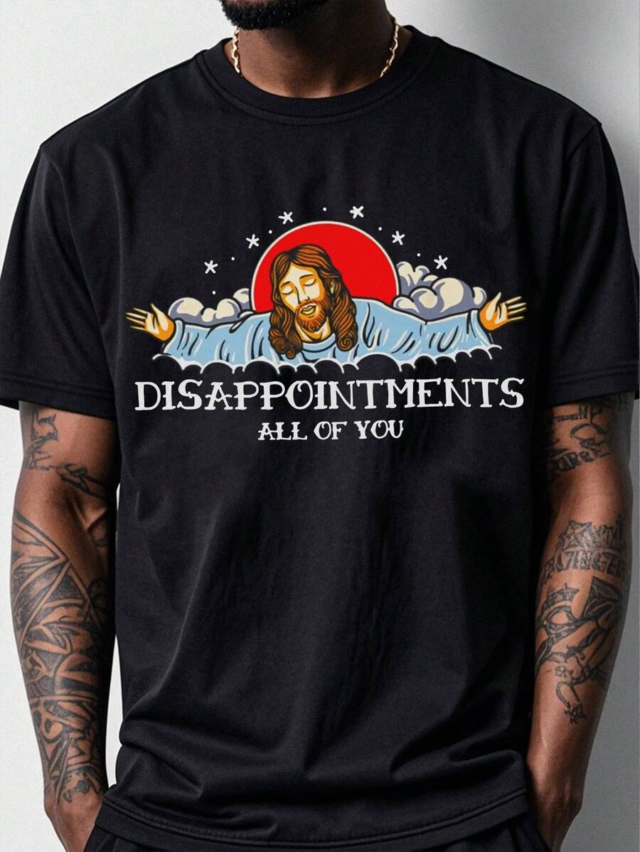 Disappointed You All Funny Jesus Meme Graphic Print Men's T-Shirt - Black - View 1