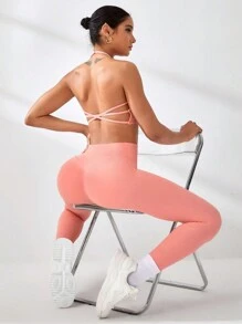 Easithlete 2pcs Women Seamless Sports Set/Racerback/Adjustable Strap/Yoga Workout Women Set - Pink - View 4