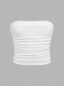 SHEIN Girlism 2 件套 Tween Girl 简约舒适褶皱抹胸 - 淺粉色 - 查看 3