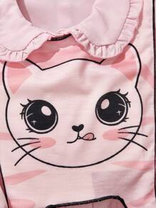 SHEIN Baby Mädchen süßes Katzenmuster Kragen Hemdkleid, geeignet für Outdoor-Aktivitäten, Fotografie und Kindergarten, Frühling/Sommer/Herbst