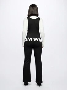 SUMWON WOMEN 冬季滑雪雪地连体衣滑雪板喇叭腿工作服带前拉链吊带款式连体服雪地服寒冷天气装备 - 黑色 - 查看 2