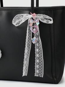 ROMWE Kawaii 3 件套：可爱毛绒甜甜圈、树脂蝴蝶结、心形和星星装饰 + 80 厘米白色蕾丝头带、钥匙扣、包包配件组合，适合女性、女孩的优雅礼物 - 白色 - 查看 8