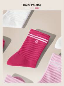 GLOWMODE 3 Pairs Cotton Vintage Striped Socks Soft Ventilated Mesh With Jacquard Logo Workout Daily Casual