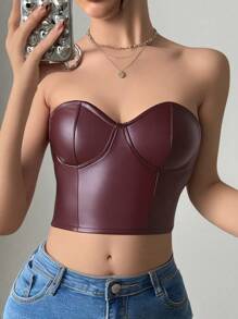 Firerie 新年情人节女士性感踝带红色皮革短款吊带背心，时尚 Y2K 街头风格