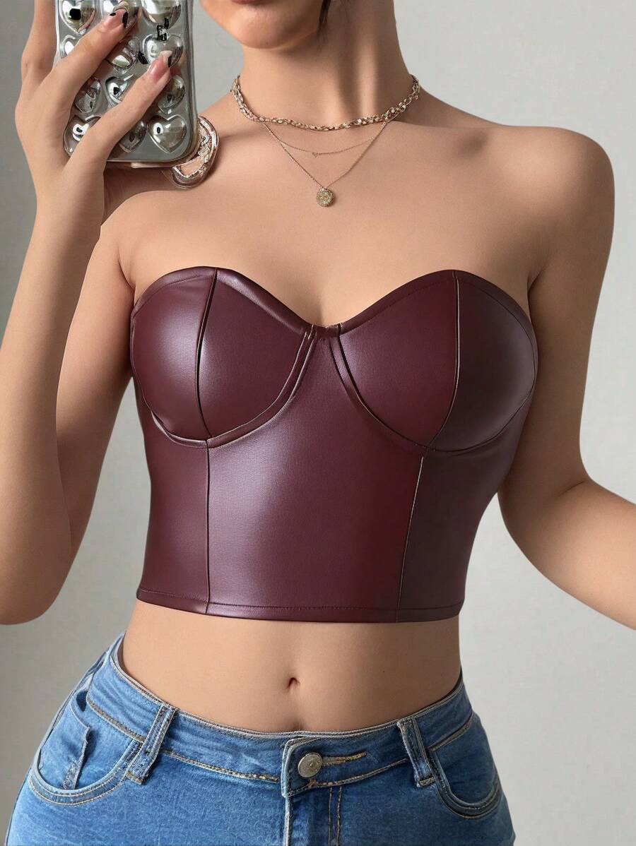 Firerie 新年情人节女士性感踝带红色皮革短款吊带背心，时尚 Y2K 街头风格