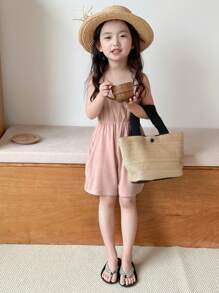 DAZY 女童简约休闲针织连体裤，夏季假期 - 軍綠色 - 查看 5