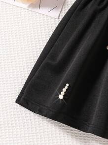 Tween Girls Elegant Embellished Waist & Hem Skirt - Black - View 6