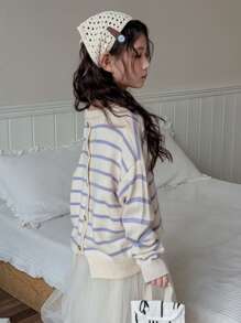 DAZY Tween Girl' Round Neck Striped Knit Sweater,Back To School Clothes - Purple - View 3