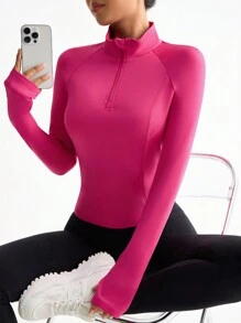 Easithlete Casual Solid Color Slim-Fit Athletic Sweatshirt - Hot Pink - View 3