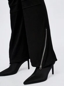 SUMWON WOMEN 冬季滑雪雪地连体衣滑雪板喇叭腿工作服带前拉链吊带款式连体服雪地服寒冷天气装备 - 黑色 - 查看 3