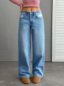 EURMUSE WOMEN STRAIGHT LOW WAIST JEANS - Light Wash - View 3