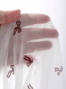 DAZY Women's Bow Print Mock Neck Fitted Sheer Blouse, White, Spring/Summer/Autumn