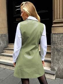 Forever 21 Autumn/Winter New Deep V-Neck Sleeveless A-Line Mini Dress, Versatile Olive Green - Green - View 2
