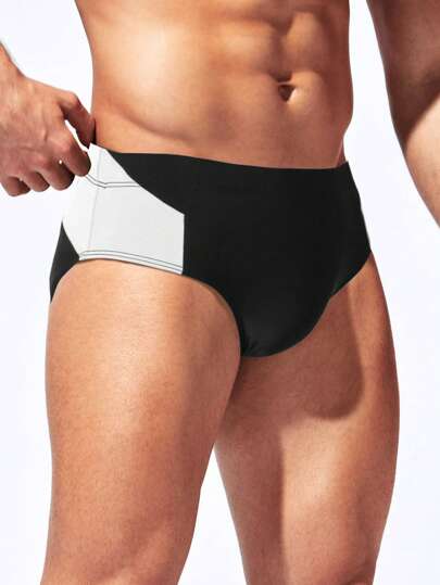 Manfinity KASUA Men's Contrast Color Elastic Waist Swim Briefs,Hawaiian