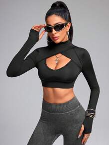 Innovista Tricou cu decupat de culoare uni sexy, ținute de top asortate, Zilnic pentru antrenament, Tricou de bază, Topuri pentru antrenament, Y3k, Top pentru gimnastică, Tricou lung / Tricou decupat, Trening, Topuri pentru ieșiri, Top sexy cu mânecă lungă