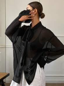 Livesso 女士宽松系带长袖薄款休闲夏季衬衫、秋装