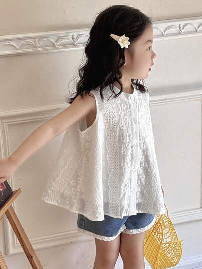 Dazy Kids 无袖纯色休闲衬衫，年轻女孩的时尚日常服装，女孩夏季服装