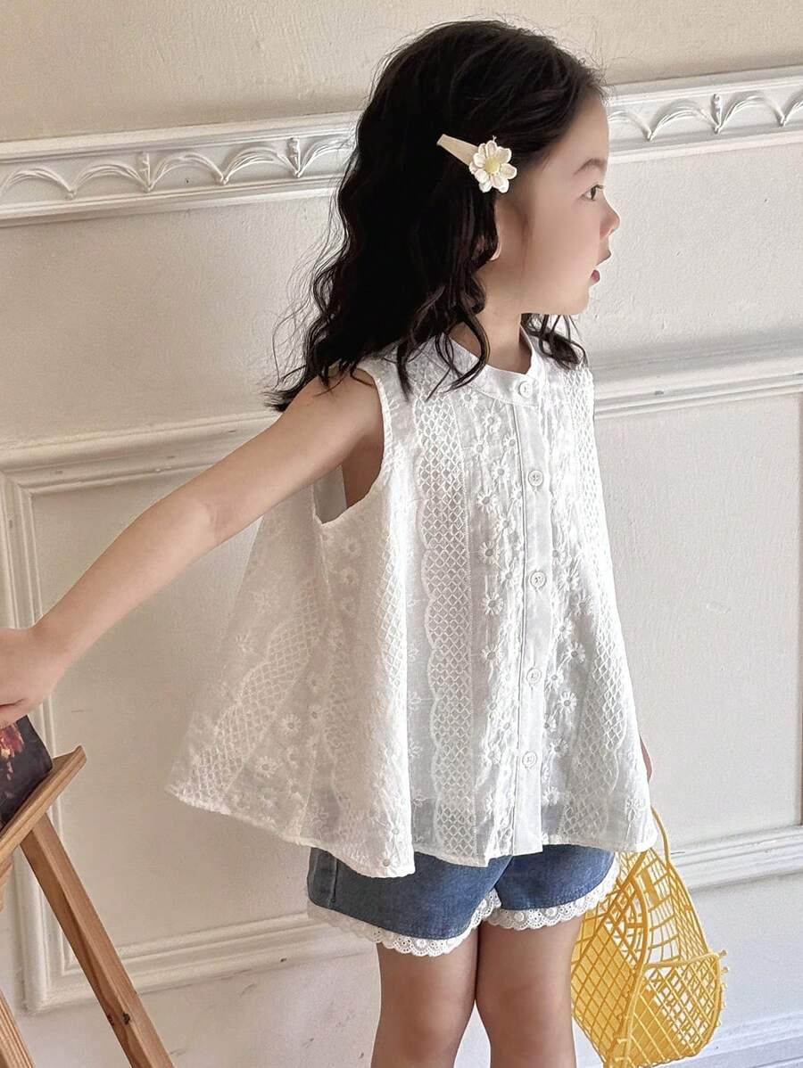 Dazy Kids Sleeveless Solid Color Casual Blouse, Fashionable Daily Wear For Young Girl, Summer - White - View 1