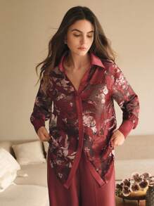 Anewsta 优雅花卉印花女式雪纺衬衫，宽松轻便上衣