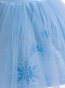 Glamorique Kids Baby Girl Dress,Snowflake Print Knit & Mesh Light Blue,Summer,Casual,Party,Prom Holiday Dress With Lace Trim & Puff Sleeves - Blue - View 5