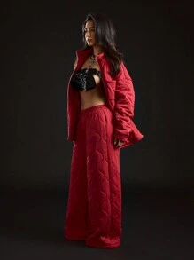 SUMWON WOMEN Quilted Wide Leg Sweatpants Loungewear Winter Cozy Warm Padded Pants Comfy Lounge Bottoms Thick Fleece Lined Casual Athletic Wear Insulated