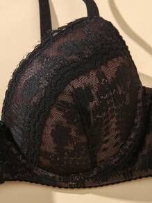 Bộ 3 chiếc áo ngực ren tương phản có gọng nâng ngực cho nữ, đồ lót màu trơn gợi cảm - Đen và trắng - Xem 6