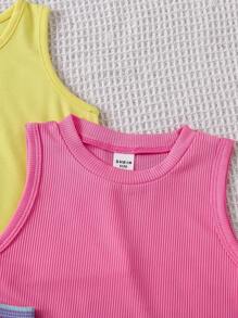 SHEIN 4pcs/Set Young Girl Ribbed Casual Tank Tops In Various Necklines For Spring