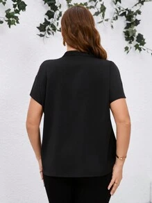 SHEIN Clasi Plus Size Summer Colorblock Print Patchwork Notched Neck Batwing Sleeve Blouse