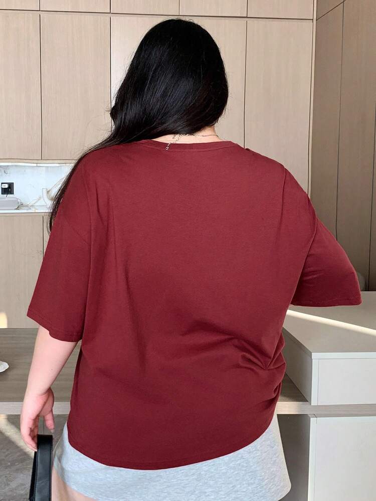 Dazy Plus Christmas Plus Size Loose Fit Round Neck Short Sleeve T-Shirt With Letter Print, Chinese New Year, Spring/Summer Oversized T-Shirt,Graphic Tees