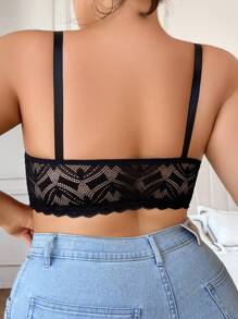 1pc Plus Size Lace Front Hook Breathable Sexy Comfortable Underwire Lingerie Bra - Black - View 2