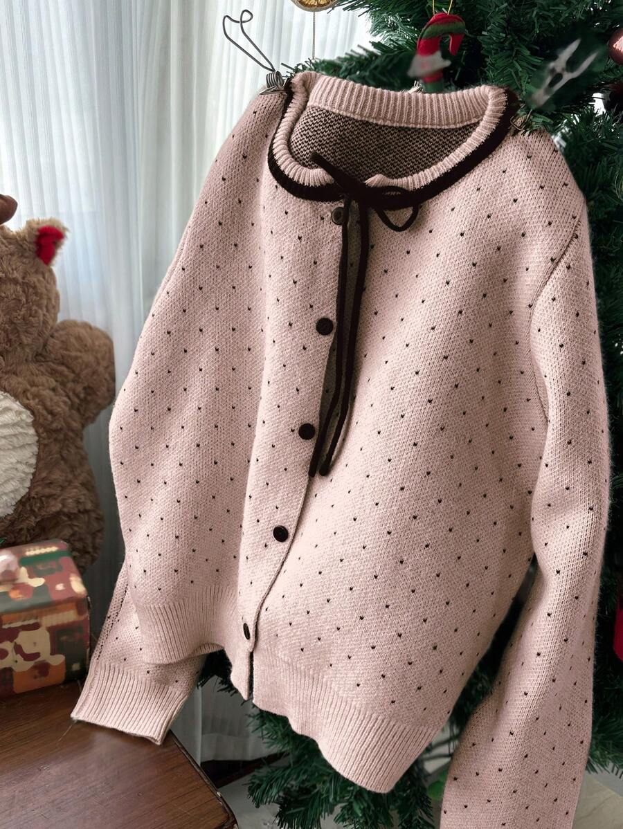 DAZY Women's Casual Polka Dot Knitted Pullover, Minimalist And Fashionable For Daily Wear,Fall Women Clothes Women Sweater - Pink - View 1