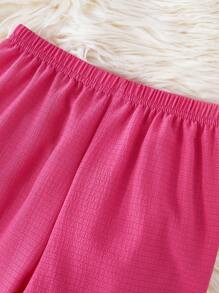 2pcs Cute Young Girl Cherry Embroidery Casual Loose-Fit Long Pants & Long Sleeve Homewear Set, Pink - Hot Pink - View 6