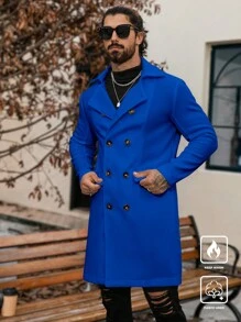 Manfinity Homme Abrigo largo de mezcla de lana de unicolor con doble botonadura, manga larga y bolsillo, ropa de hombre para otoño, abrigo blanco de hombre para invierno - azul real - Ver 3