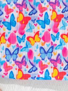 SHEIN 2pcs/Set Girls Casual Butterfly Print Round Neck Double Layer Ruffle Sleeve Knit Dress