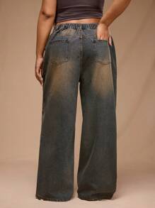 Forever 21 Plus Size Women's Asymmetric Waistband Pocket Wide Leg Loose Casual Jeans