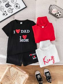 6 Pieces Set Young Boys Casual, Comfortable, Fashionable, Street Style, Simple, Practical T-Shirts And Shorts With Letter Patterns. High-Quality, Affordable Multi-Piece Sets Suitable For Commuting, School, Daily Leisure, Vacation, And Travel. Suitable For Sports, Kids' Outfits, Young Boy Clothes, School Boys Sets, Boys Outfits, Family Matching Outfits, Birthday Parties, Valentine's Day Outfits, Everyday, School, Sports, Spring And Summer. - Black - View 6